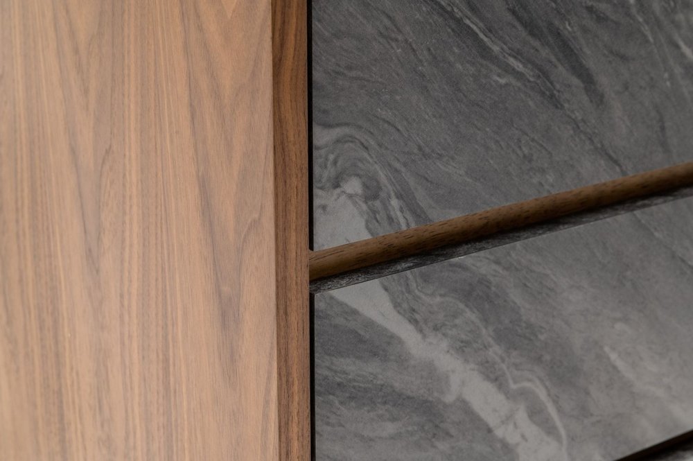 30" Gray And Walnut Faux Marble And Wood Five Drawer Dresser — view 10