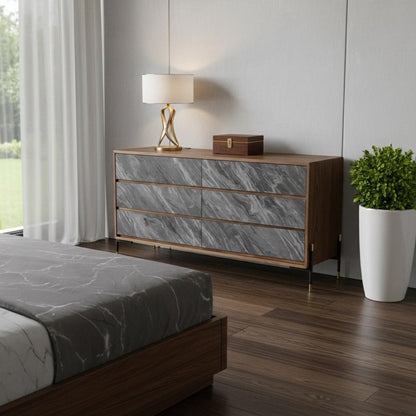 30" Walnut And Grey Manufactured Wood Five Drawer Chest HomeRoots