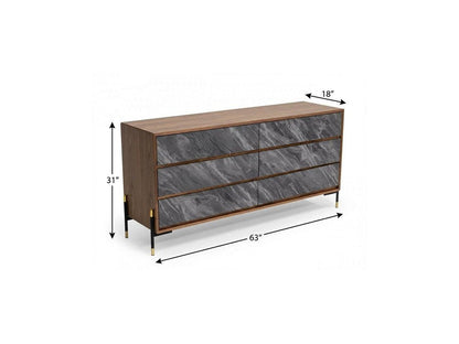 30" Walnut And Grey Manufactured Wood Five Drawer Chest HomeRoots