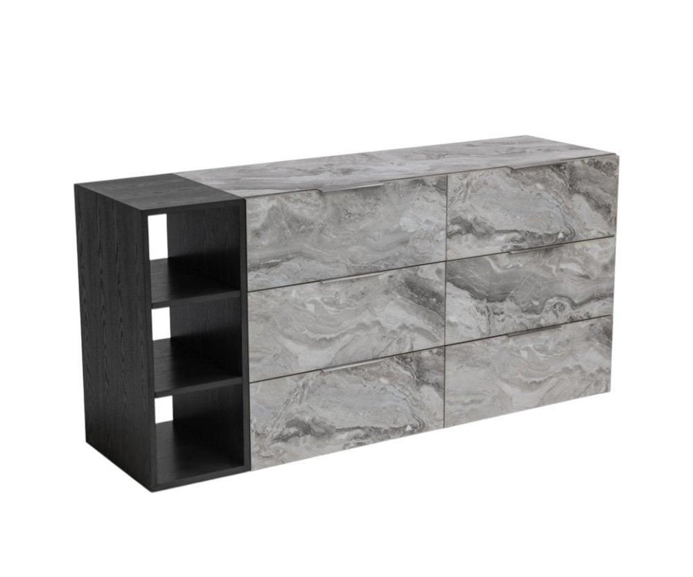 63" Gray Faux Marble And Wood Six Drawer Double Dresser — view 13