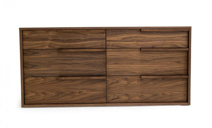 60" Walnut Manufactured Wood Six Drawer Double Dresser - FurniFindUSA