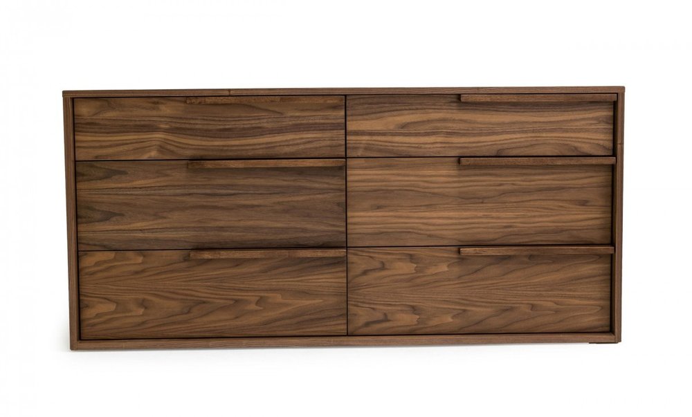 66" Brown Wood Six Drawer Double Dresser — view 1