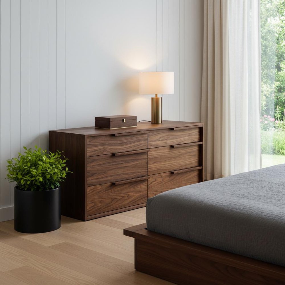 66" Brown Wood Six Drawer Double Dresser — view 5