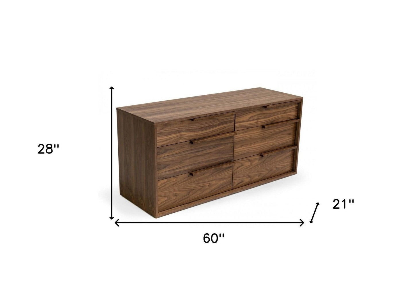 60" Walnut Manufactured Wood Six Drawer Double Dresser - FurniFindUSA