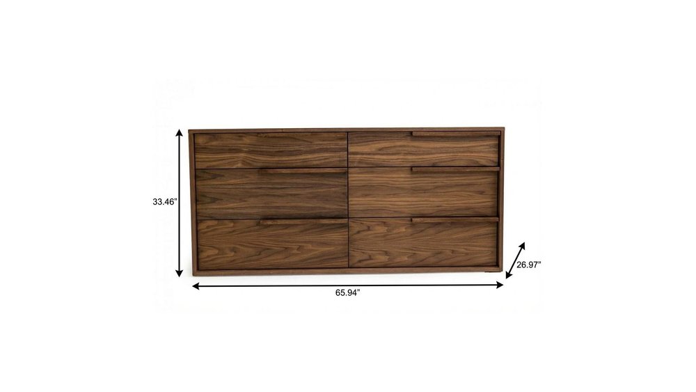 66" Brown Wood Six Drawer Double Dresser — view 6