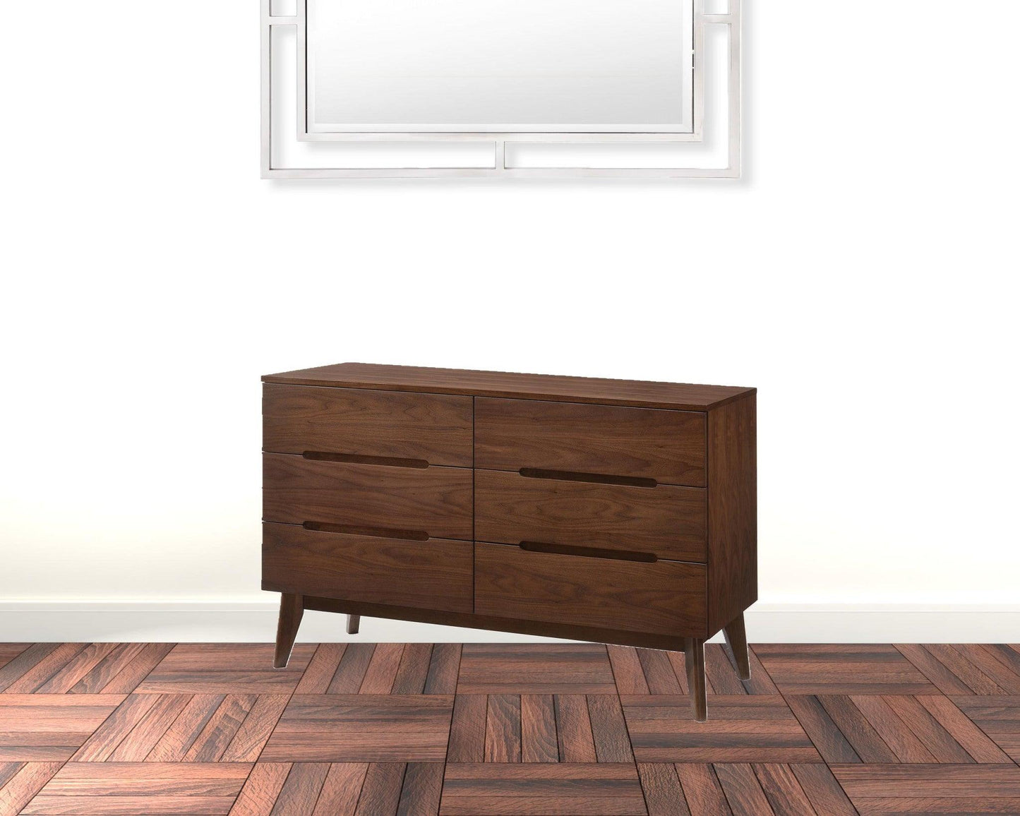 51" Walnut Solid Wood Six Drawer Double Dresser - FurniFindUSA