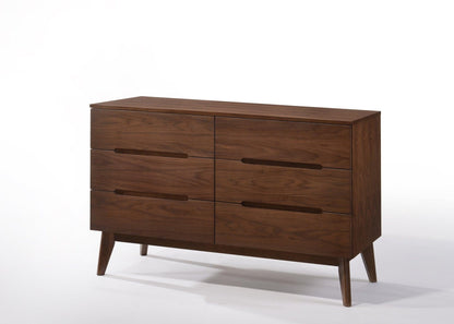 51" Walnut Solid Wood Six Drawer Double Dresser - FurniFindUSA