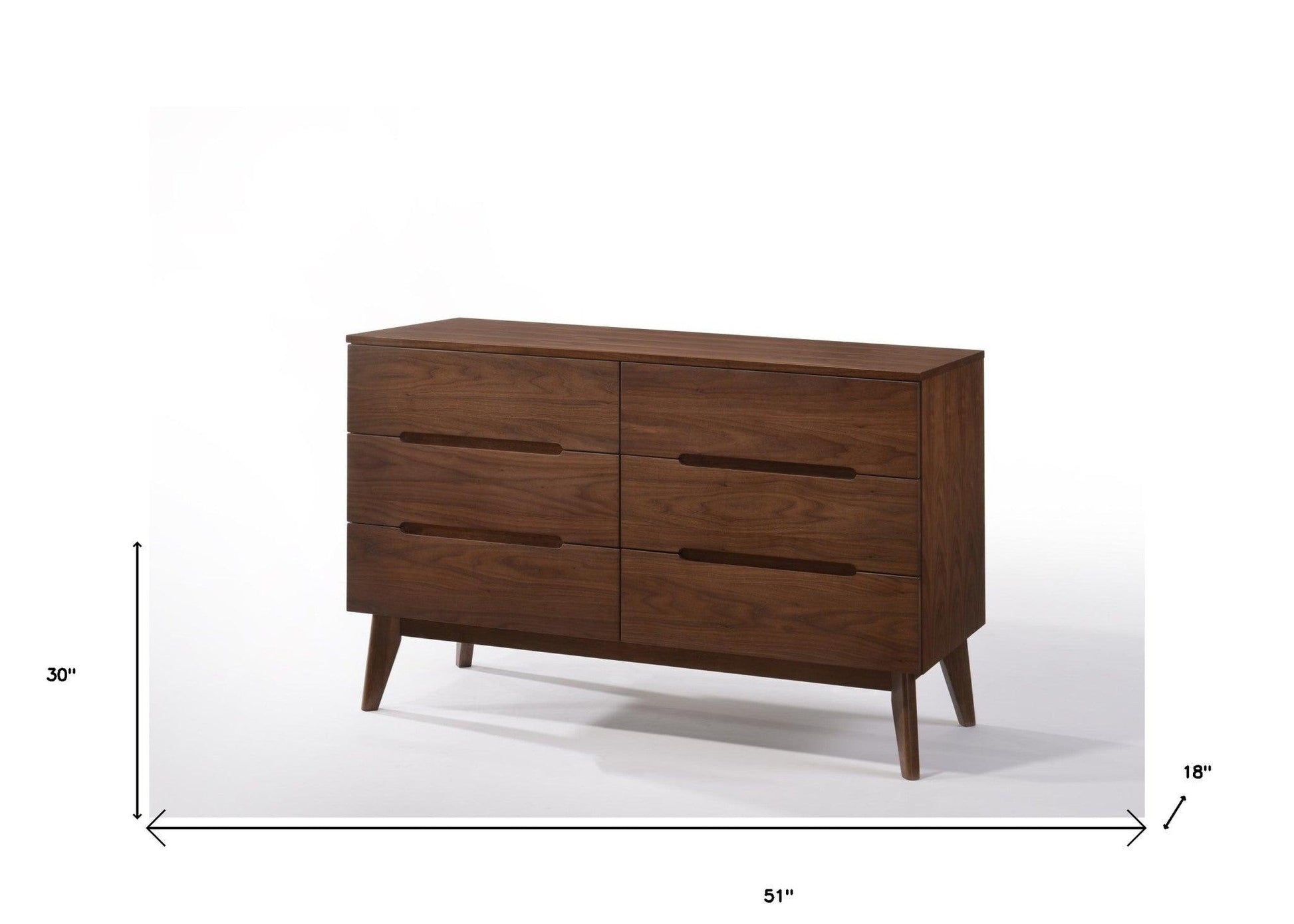 51" Walnut Solid Wood Six Drawer Double Dresser - FurniFindUSA