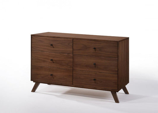 51" Walnut Solid Wood Six Drawer Double Dresser - FurniFindUSA