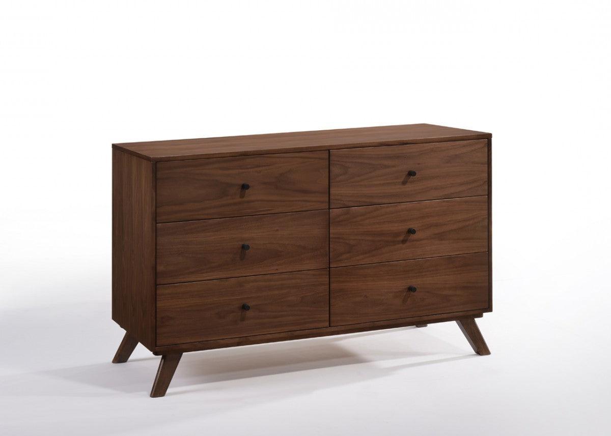 51" Walnut Solid Wood Six Drawer Double Dresser - FurniFindUSA