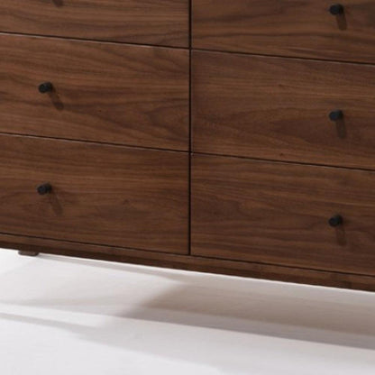 51" Walnut Solid Wood Six Drawer Double Dresser - FurniFindUSA