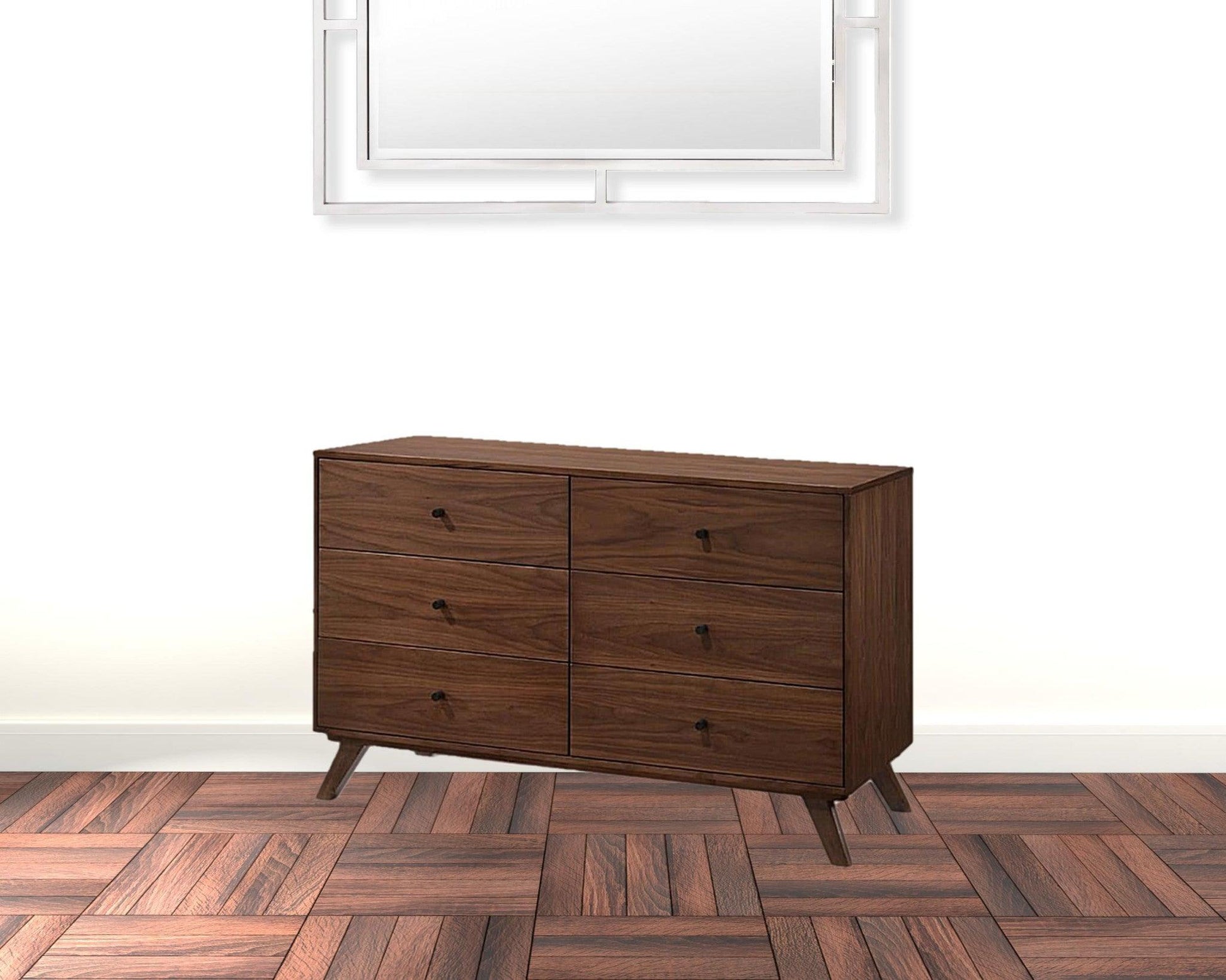 51" Walnut Solid Wood Six Drawer Double Dresser - FurniFindUSA