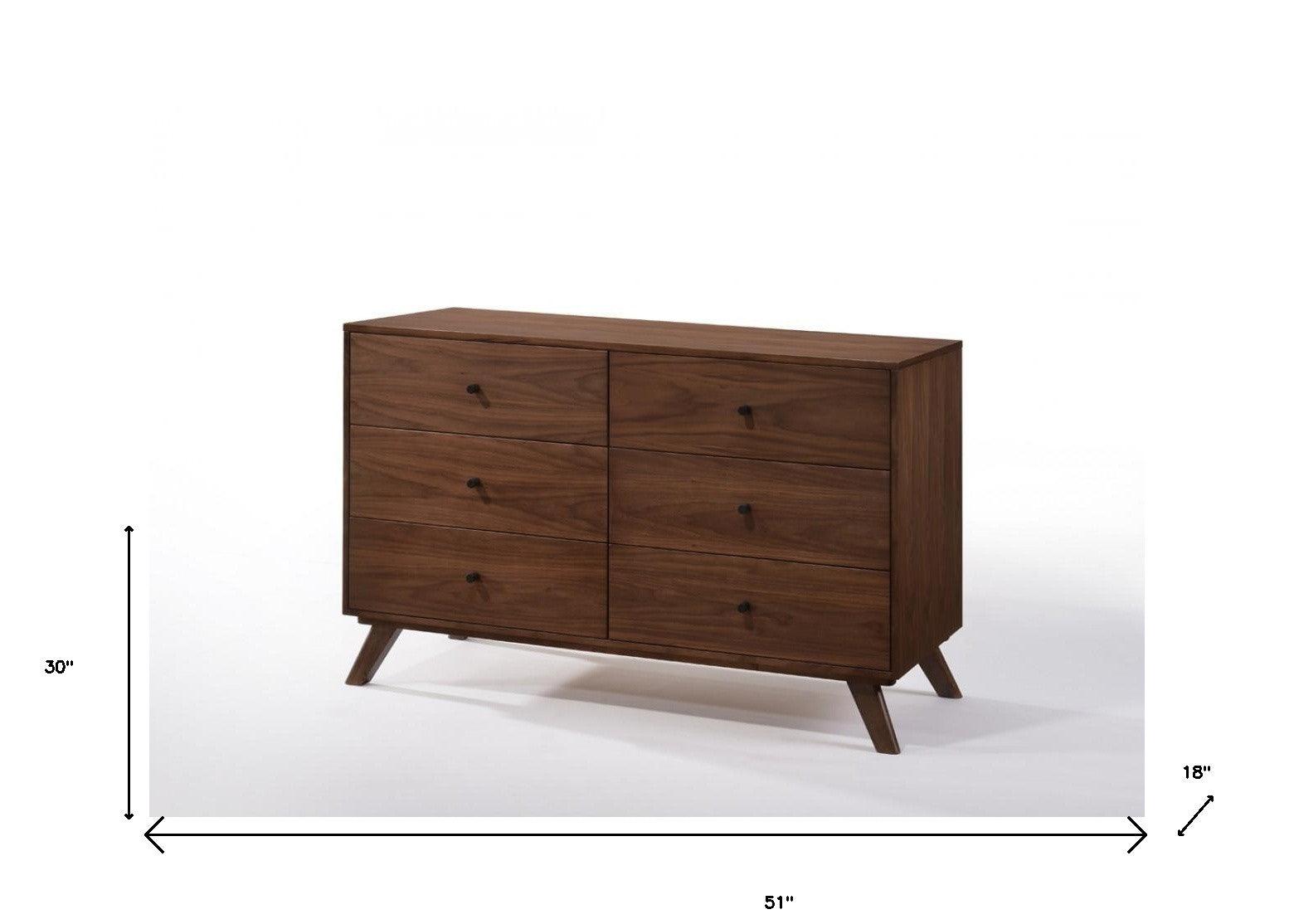 51" Walnut Solid Wood Six Drawer Double Dresser - FurniFindUSA