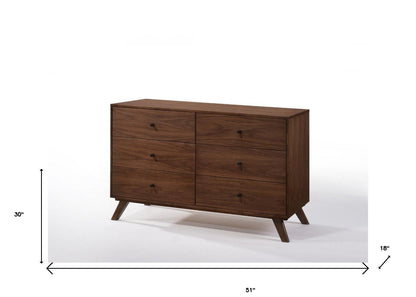 51" Walnut Solid Wood Six Drawer Double Dresser - FurniFindUSA