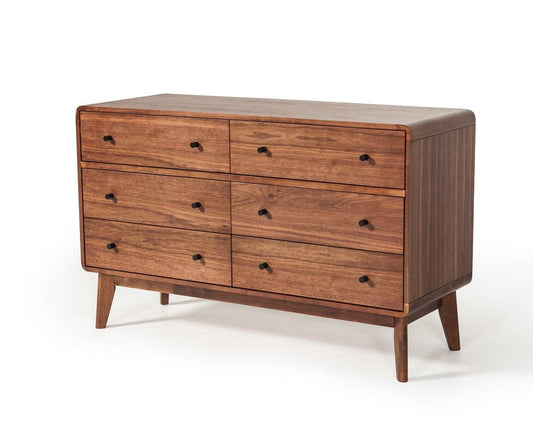 51" Walnut Solid Wood Six Drawer Double Dresser - FurniFindUSA