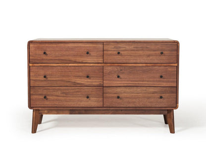 51" Walnut Solid Wood Six Drawer Double Dresser - FurniFindUSA