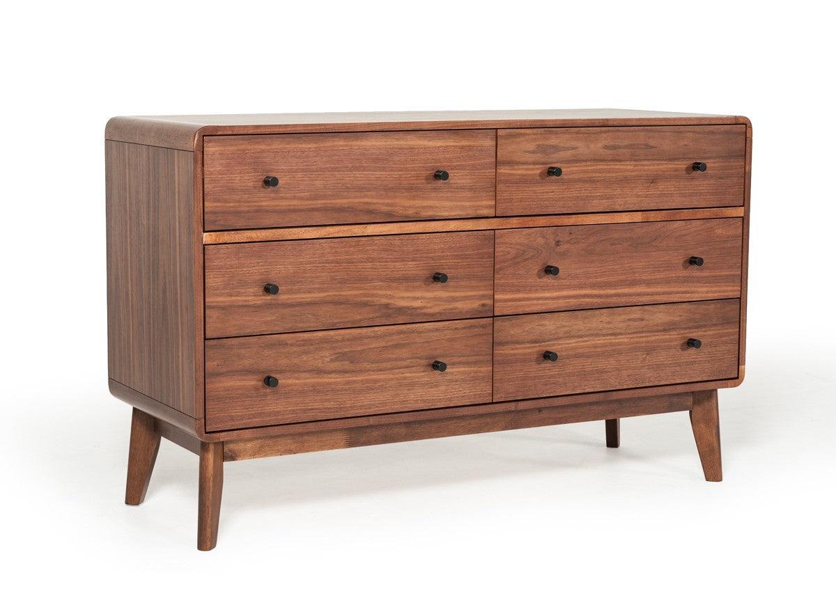 51" Walnut Solid Wood Six Drawer Double Dresser - FurniFindUSA