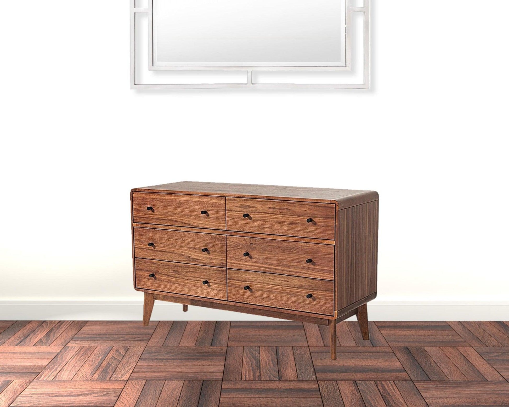 51" Walnut Solid Wood Six Drawer Double Dresser - FurniFindUSA