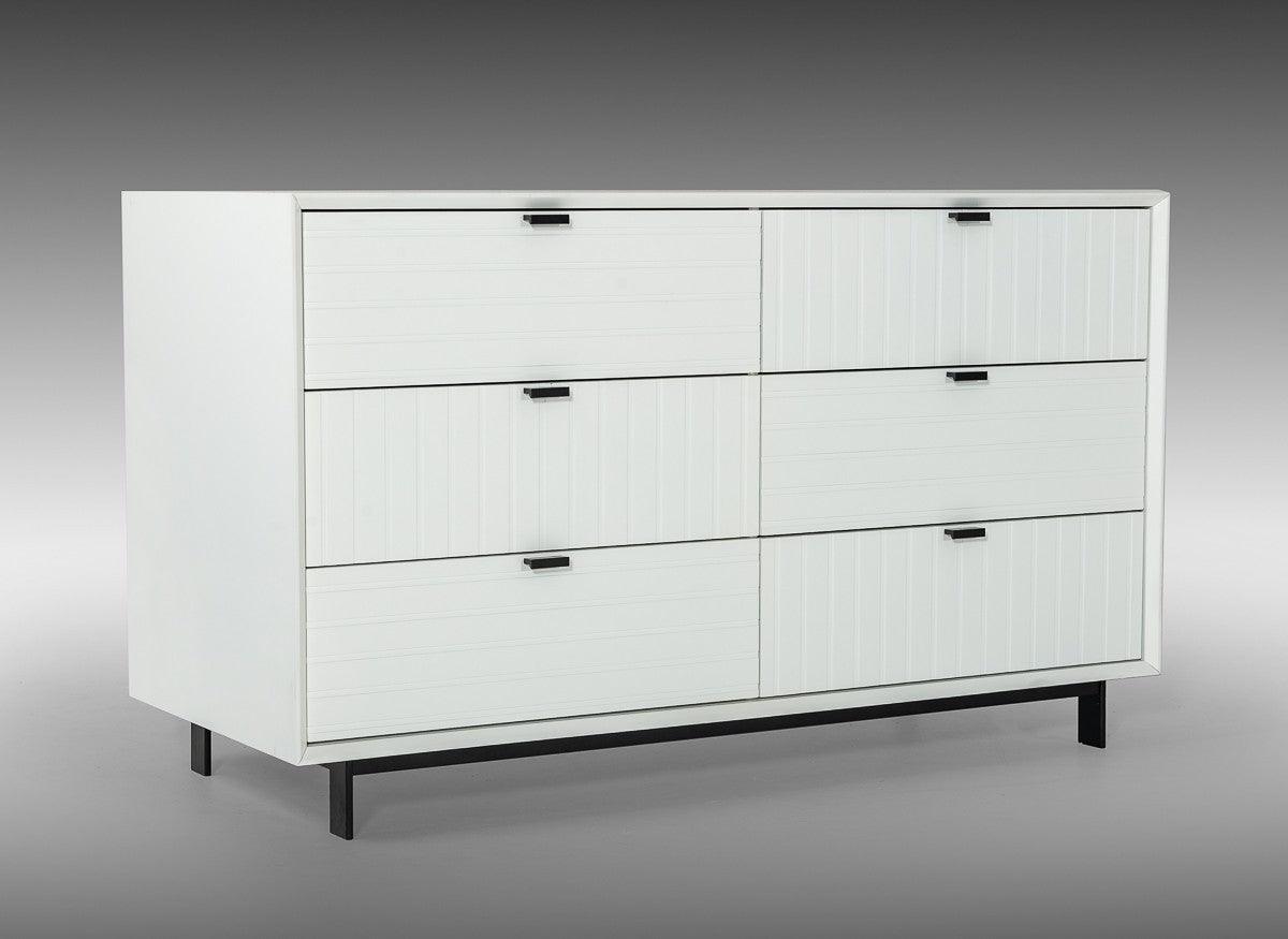 51" White Manufactured Wood Six Drawer Double Dresser - FurniFindUSA