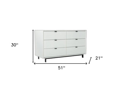 51" White Manufactured Wood Six Drawer Double Dresser - FurniFindUSA