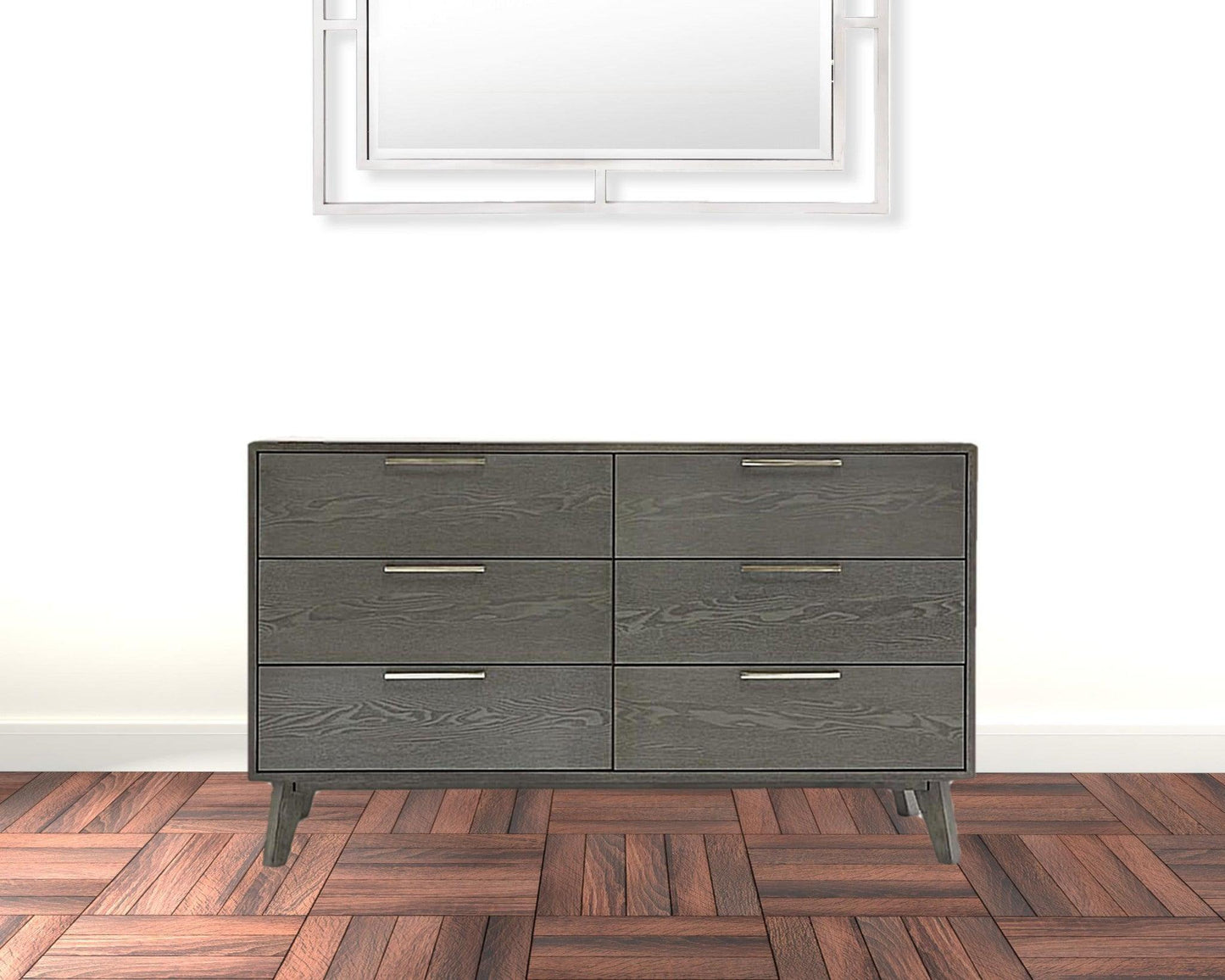 51" Grey Wash Solid Wood Six Drawer Double Dresser - FurniFindUSA