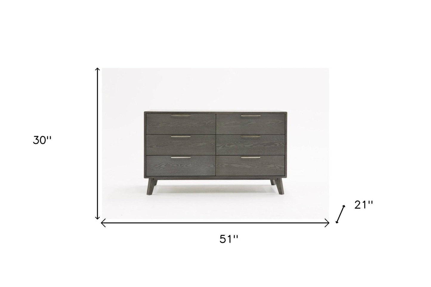 51" Grey Wash Solid Wood Six Drawer Double Dresser - FurniFindUSA