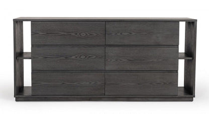 63" Grey Solid Wood Six Drawer Double Dresser - FurniFindUSA