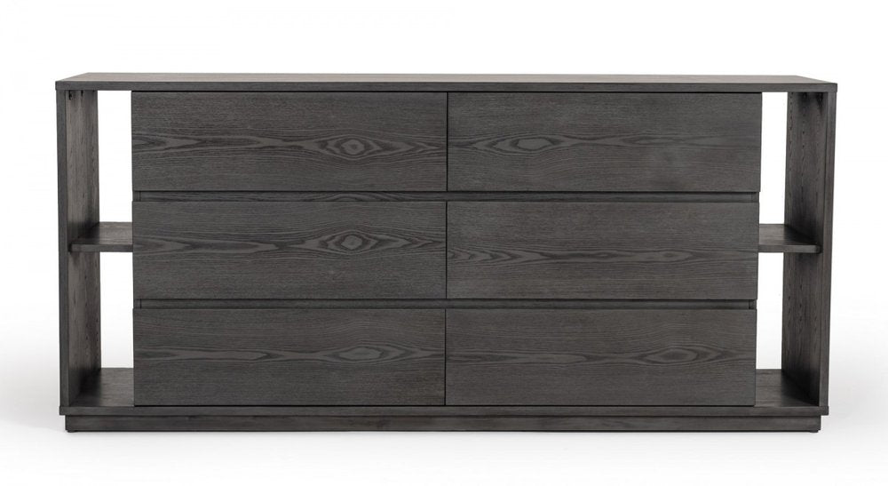 63" Grey Solid Wood Six Drawer Double Dresser HomeRoots