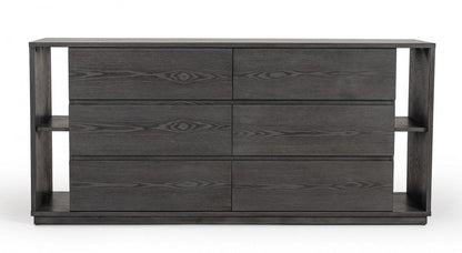 63" Grey Solid Wood Six Drawer Double Dresser HomeRoots