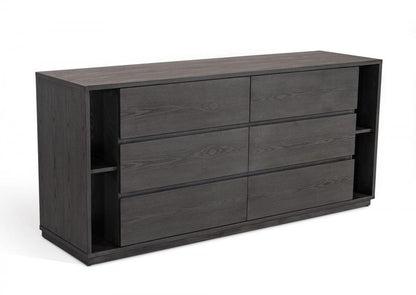 63" Grey Solid Wood Six Drawer Double Dresser - FurniFindUSA