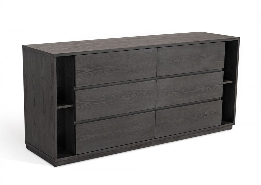 63" Grey Solid Wood Six Drawer Double Dresser HomeRoots