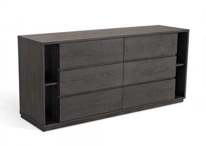 63" Grey Solid Wood Six Drawer Double Dresser HomeRoots