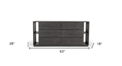 63" Grey Solid Wood Six Drawer Double Dresser - FurniFindUSA