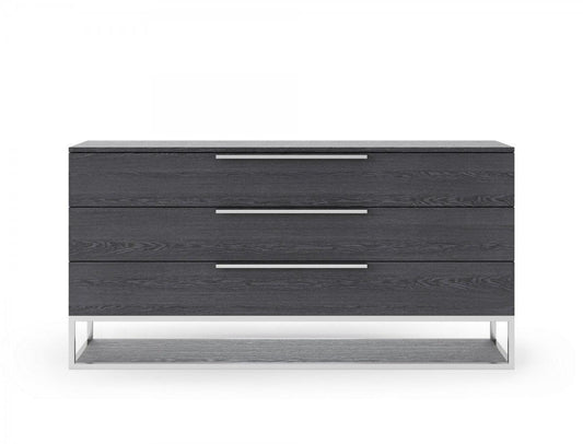 58" Grey Manufactured Wood Three Drawer Dresser - FurniFindUSA