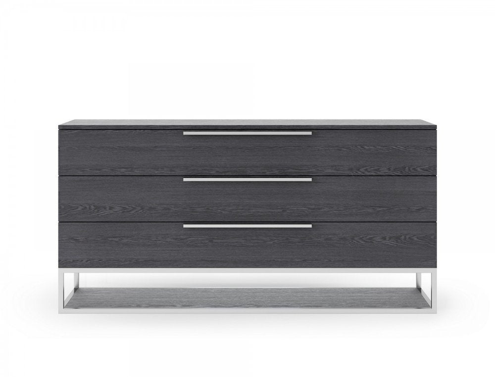 58" Gray Wood Three Drawer Dresser HomeRoots