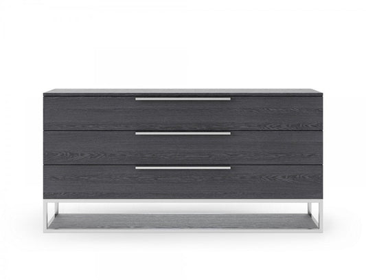 58" Gray Wood Three Drawer Dresser