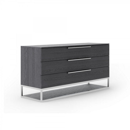 58" Gray Wood Three Drawer Dresser HomeRoots