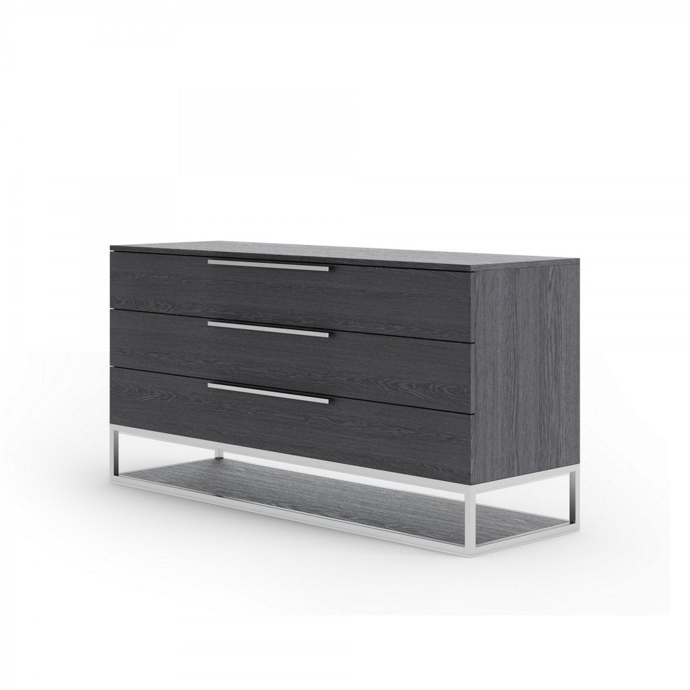58" Gray Wood Three Drawer Dresser HomeRoots