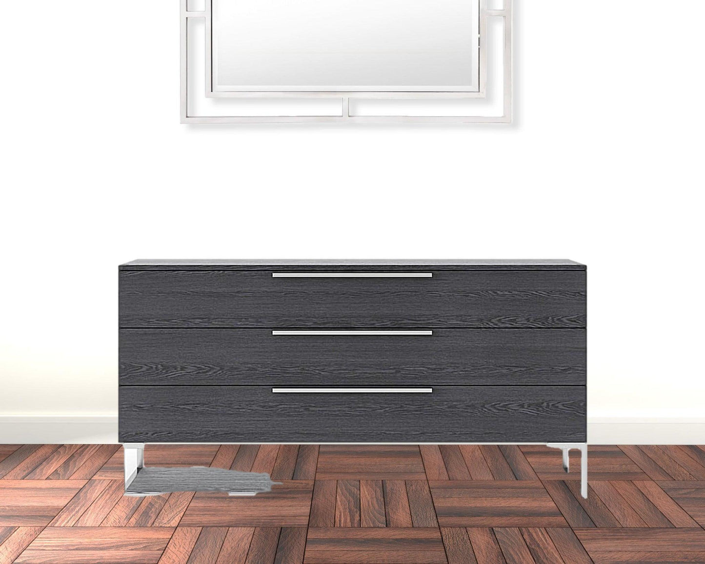 58" Grey Manufactured Wood Three Drawer Dresser - FurniFindUSA