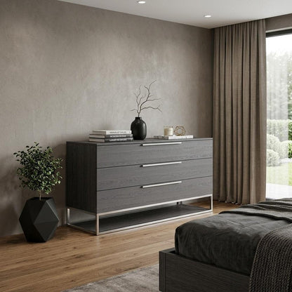 58" Gray Wood Three Drawer Dresser HomeRoots