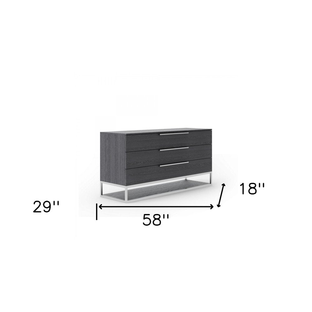 58" Gray Wood Three Drawer Dresser HomeRoots
