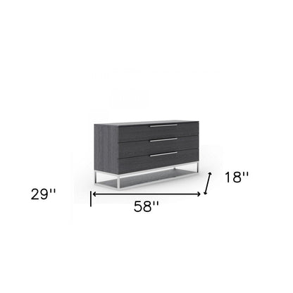58" Gray Wood Three Drawer Dresser HomeRoots