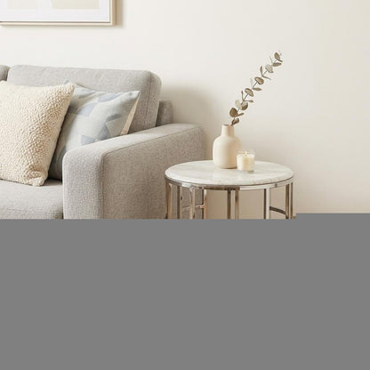 Stylish Silver And White Marble Round Geometric End or Side Table HomeRoots