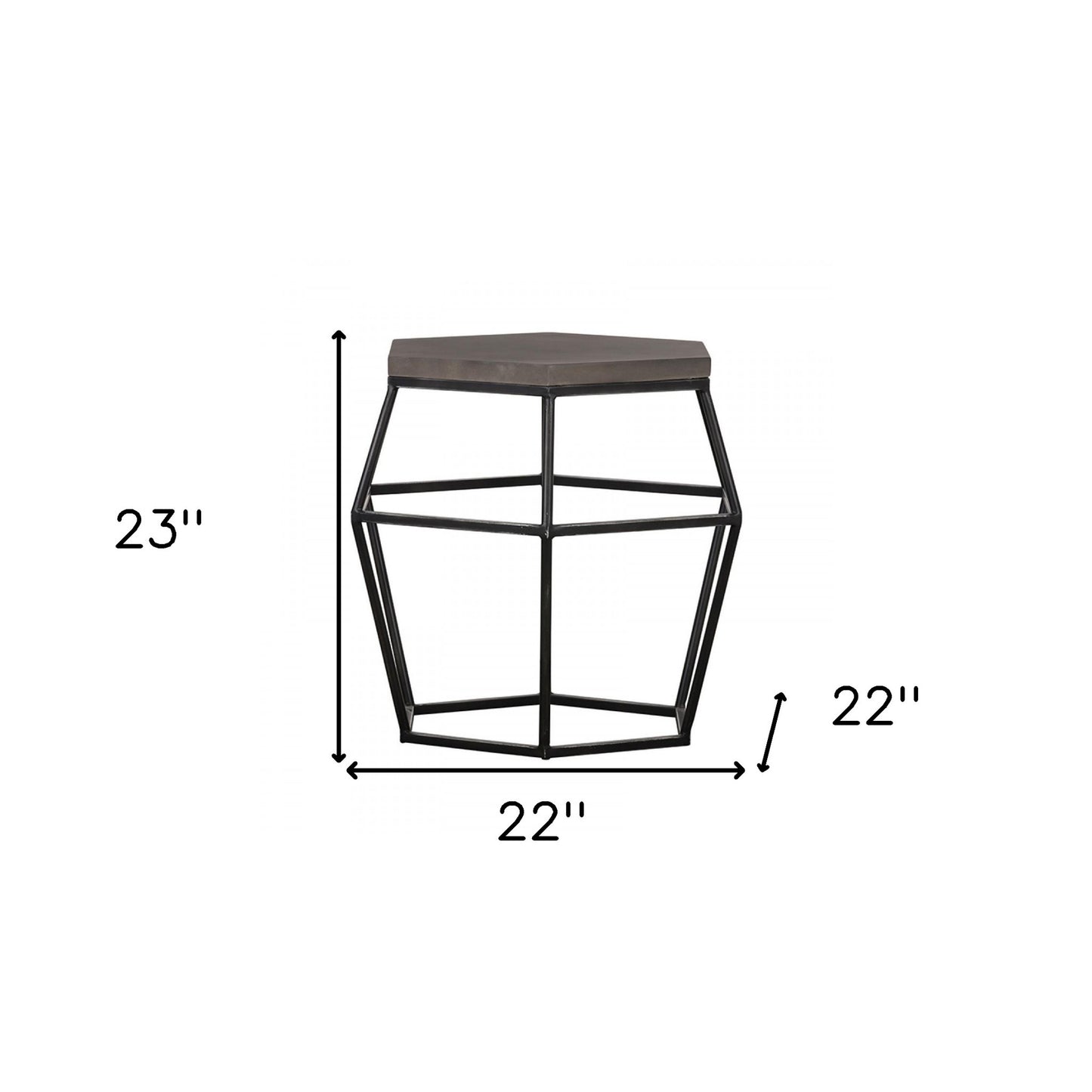 Modern Gray Concrete and Black Metal Hexagonal End Table