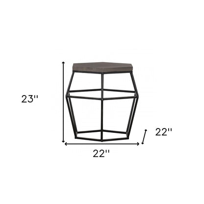Modern Gray Concrete and Black Metal Hexagonal End Table HomeRoots