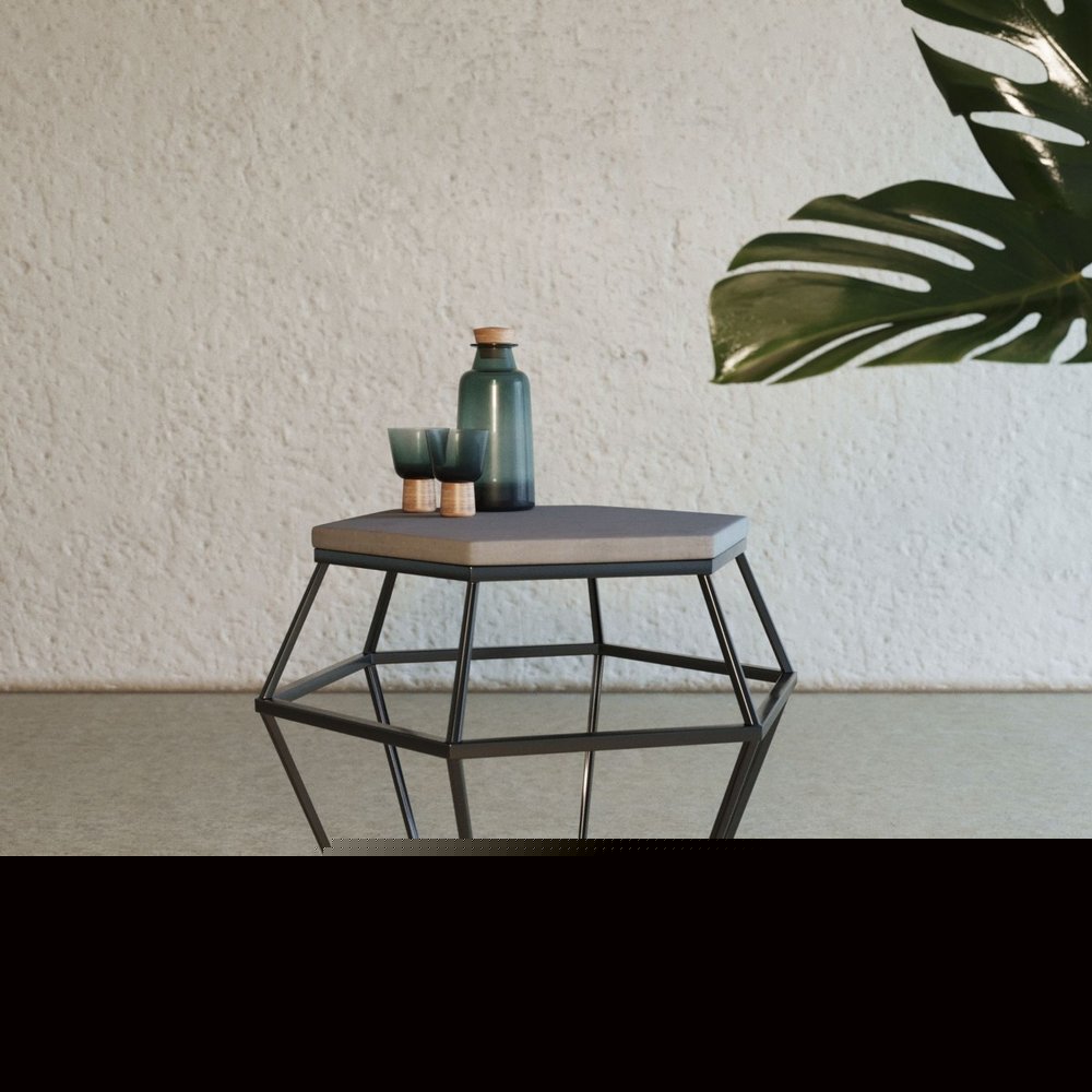 Modern Gray Concrete and Black Metal Hexagonal End Table HomeRoots