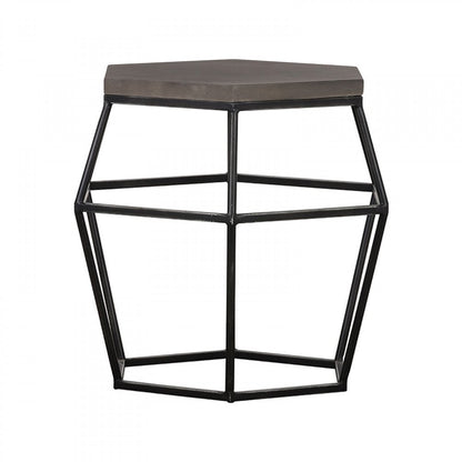 Modern Gray Concrete and Black Metal Hexagonal End Table HomeRoots