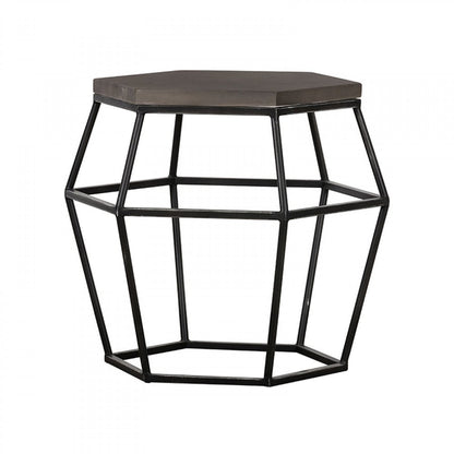Modern Gray Concrete and Black Metal Hexagonal End Table HomeRoots