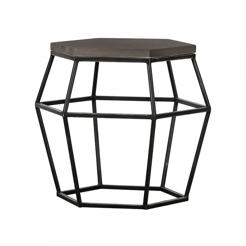 Modern Gray Concrete and Black Metal Hexagonal End Table HomeRoots