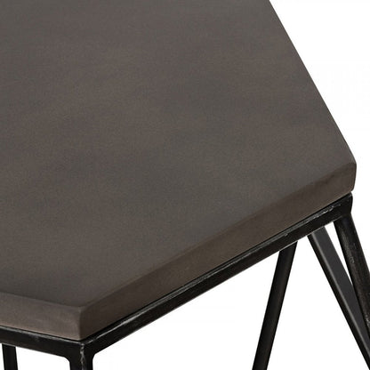 Modern Gray Concrete and Black Metal Hexagonal End Table HomeRoots